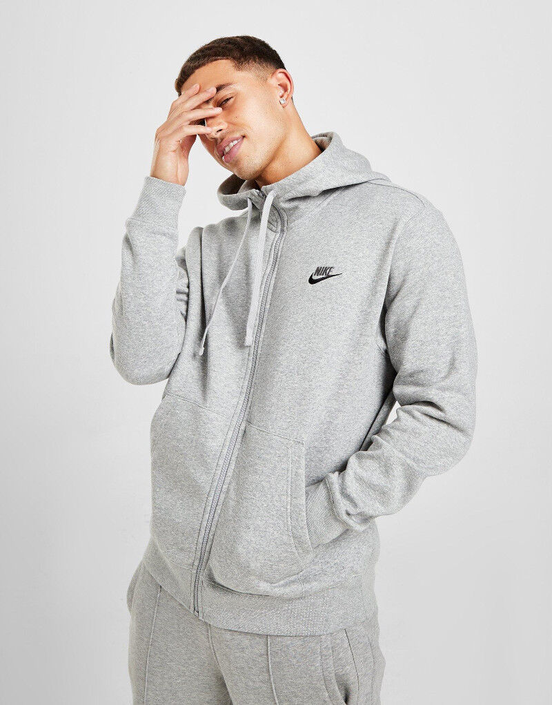 Nike Giacca Felpa cappuccio UOMO Grigio CLUB DT HOODIE FZ BB Cotone