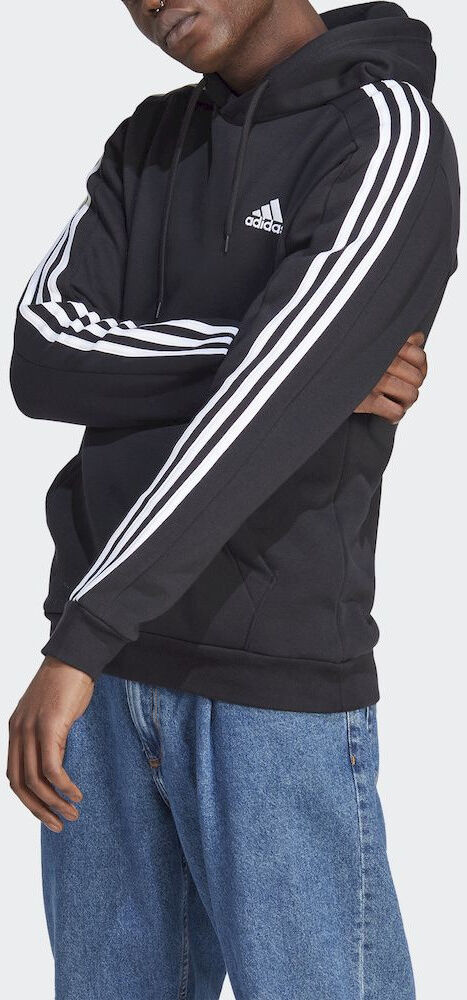 adidas Felpa Cappuccio Hoodie UOMO Essentials Fleece 3 stripes Nero