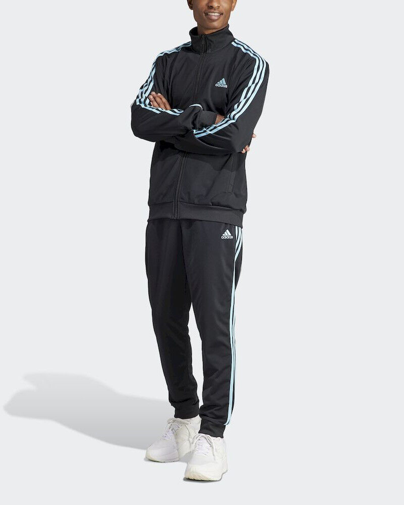 adidas Tuta Intera Completa UOMO 3 Stripes TR TT TS Nero Azzurro