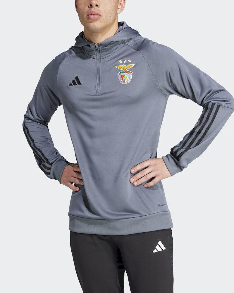 adidas Benfica Felpa Allenamento Training Top Hoddie Grigio Mezza zip 2023 24