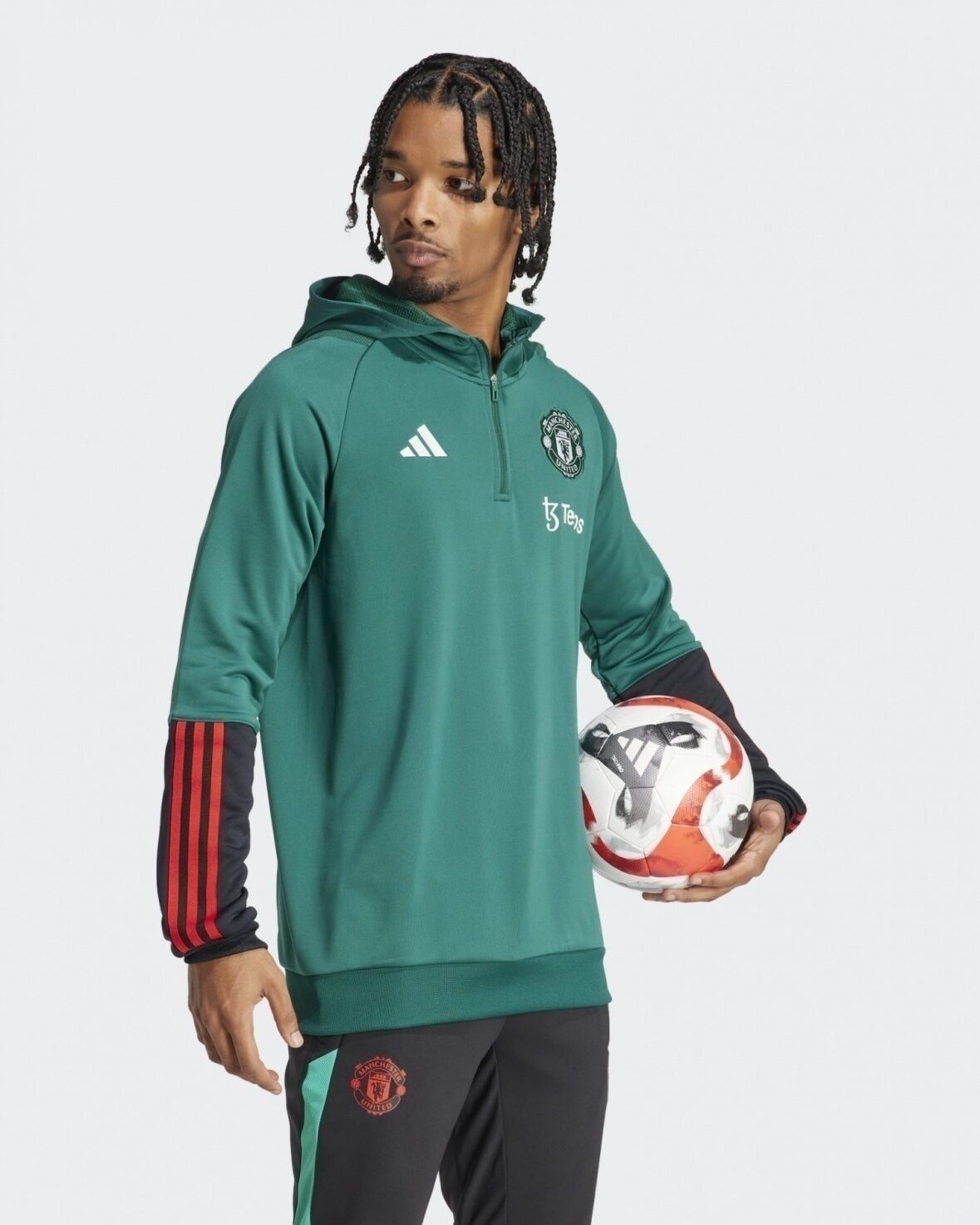 adidas Manchester United Felpa Allenamento Training Top Cappuccio Verde 2024