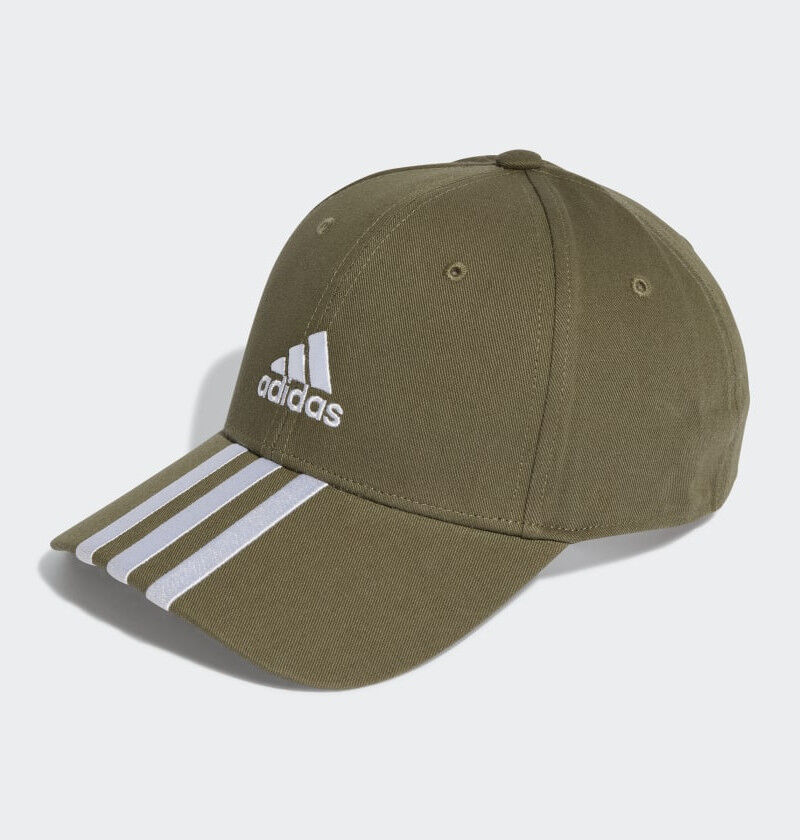 adidas Cappello Berretto Verde Oliva 3 stripes Baseball Twill Cotone