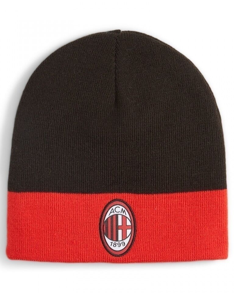 Puma Ac Milan Cappello Berretto Rosso Nero Reversibile Woolie Beanie 2023 24