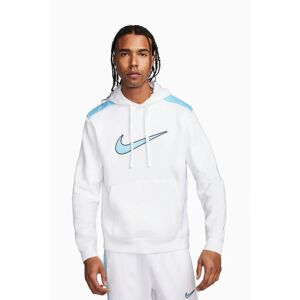 Nike Felpa Cappuccio Hoodie UOMO Pullover SWOOSH BIG LOGO Bianco Cotone felpato