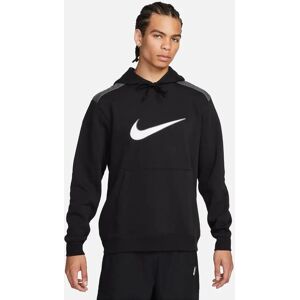 Nike Felpa Cappuccio Hoodie UOMO Pullover SWOOSH BIG LOGO Nero Cotone felpato