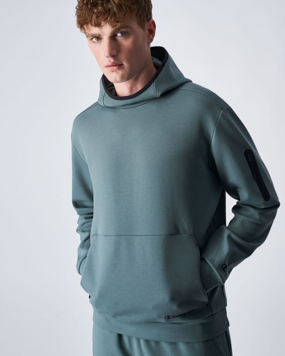 Champion Felpa Cappuccio Hoodie UOMO Legacy Tech American Verde Cotone