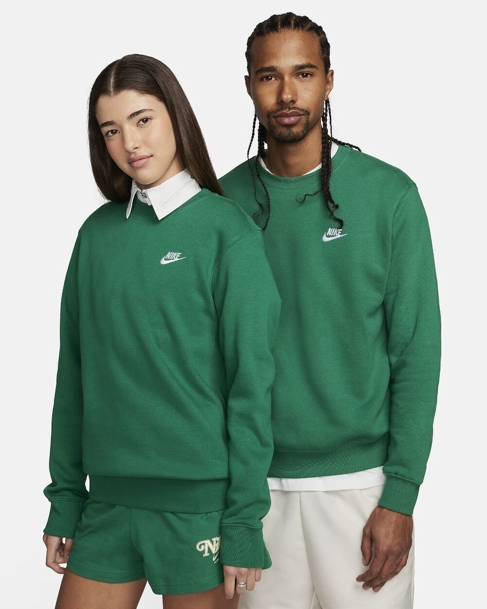 Nike Felpa Sportiva girocollo UOMO Verde Pullover Crew Club Fleece Lifestyle
