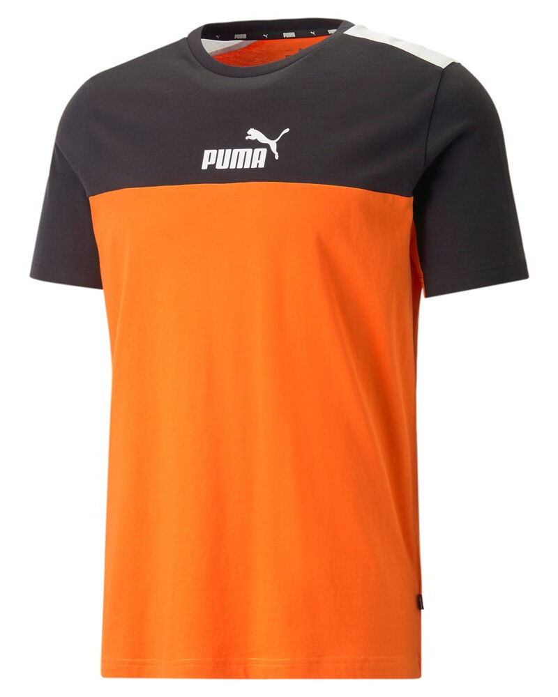 Puma T-shirt Maglia Maglietta UOMO Arancione Nero ESS Block Cotone
