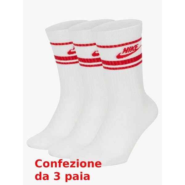 nike calze calzini socks unisex bianco rosso sportswear everyday essentials x 3