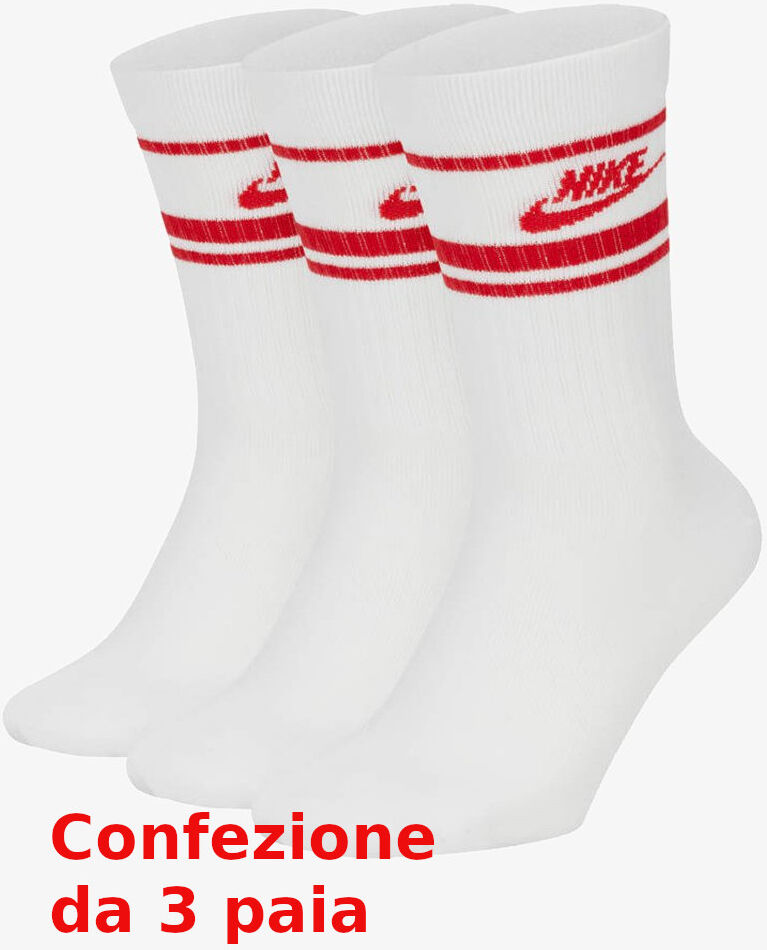 Nike Calze calzini Socks Unisex Bianco Rosso Sportswear EveryDay Essentials X 3