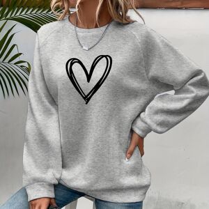 temu Heart Print Pullover Sweatshirt, Casual Long Sleeve Crew Neck Sweatshirt For Spring & Fall, Women's Clothing