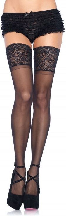 Leg Avenue Hosiery Leg Avenue - Calze Nere Con Pizzo Largo Taglia Unica