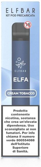 elfbar elfa kit batteria ricaricabile 500mah + pod cream tobacco