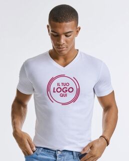 Russell 100 T-shirt uomo scollo a V Pure Organic neutro o personalizzato