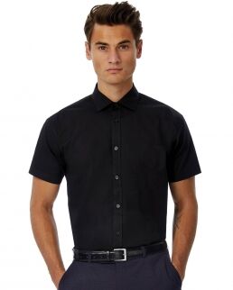 B&amp;C Collection 100 Camicia uomo SSL Poplin Black Tie Elastane neutro o personalizzato