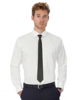 B&amp;C Collection 100 Camicia uomo LS Poplin Black Tie Elastane neutro o personalizzato
