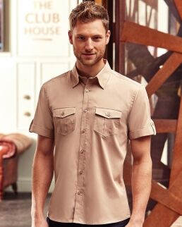 Russell 100 Camicia uomo maniche corte con risvolto neutro o personalizzato