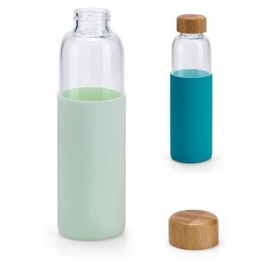 gedshop 1000 borraccia in vetro con tappo in bambù e involucro in silicone 600 ml neutro o personalizzato