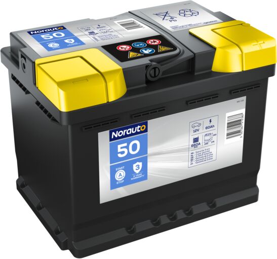 batteria auto norauto agm start&stop 60ah 660a