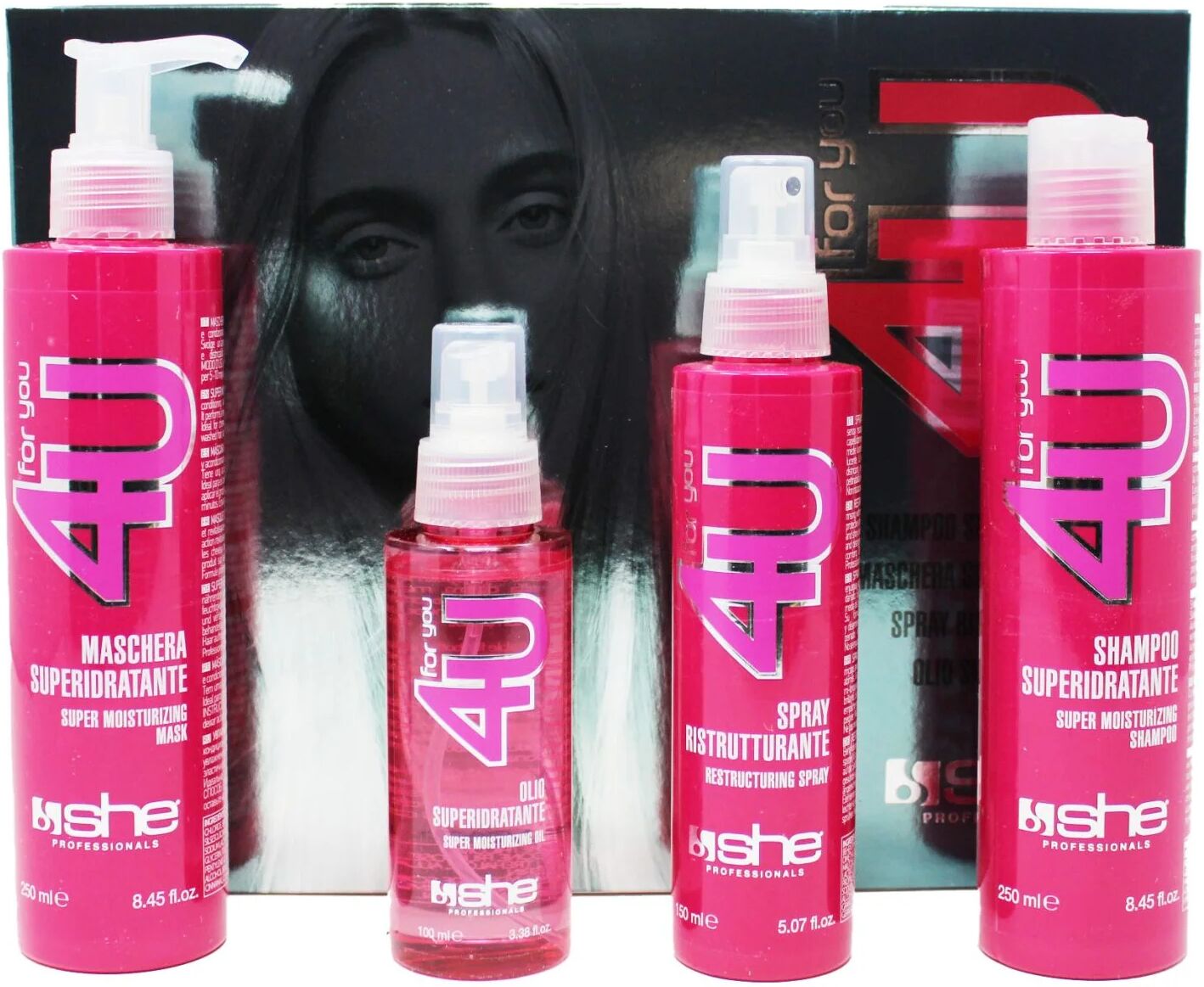 she professional for you kit ristrutturante e idratante per capelli 4 pz