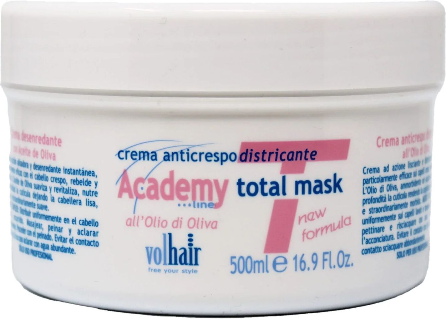 volhair academy line total mask maschera per capelli anticrespo districante 500 ml