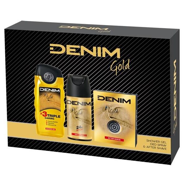 denim cofanetto gold shower gel 250 ml + deo spray 150 ml + after shave 100 ml