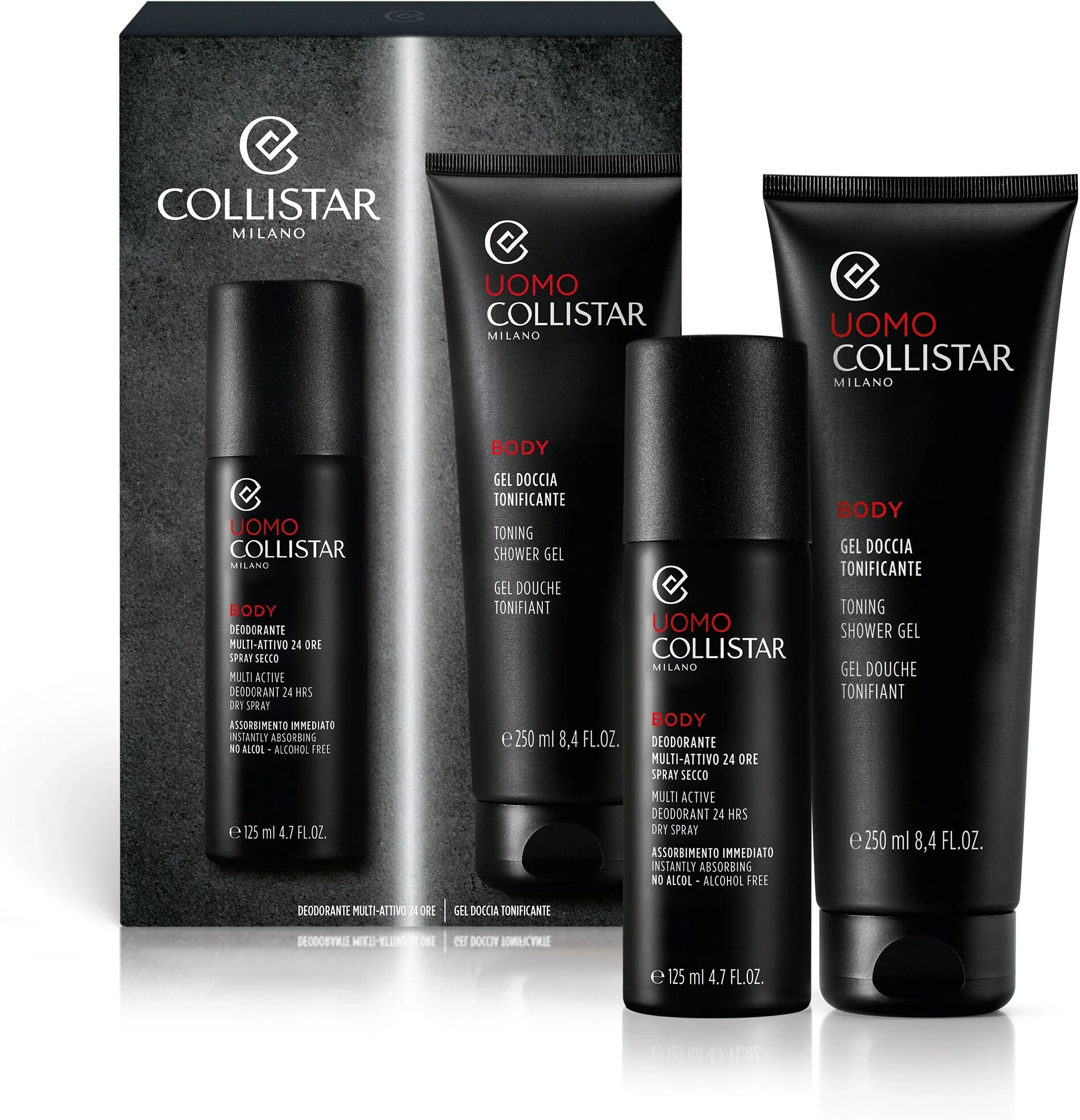 collistar cofanetto gel doccia tonificante 250 ml + deodorante multi-attivo 24 ore spray secco 125 ml