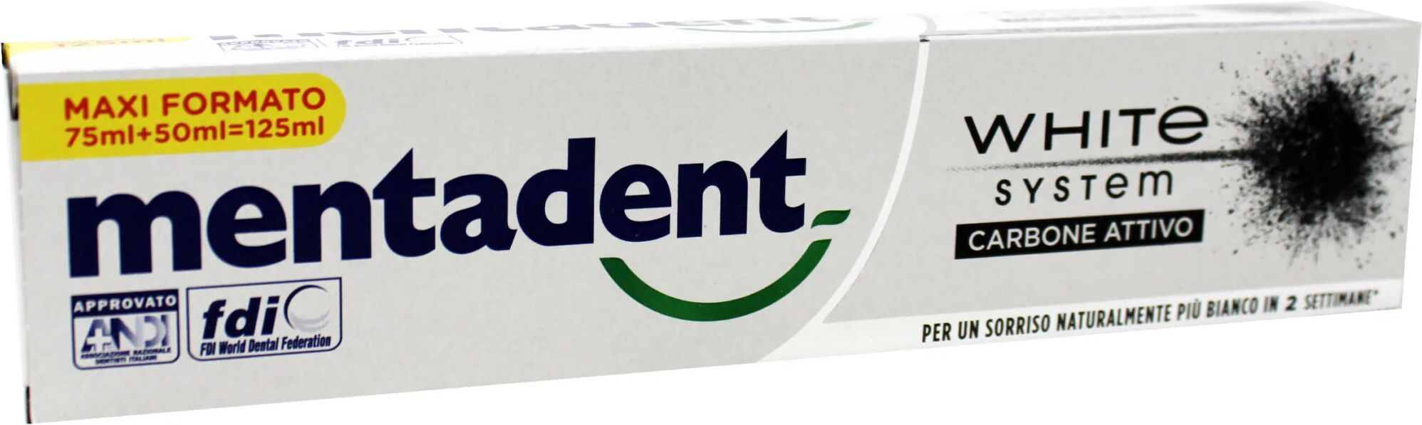 mentadent dentifricio white system al carbone attivo maxi formato 125 ml