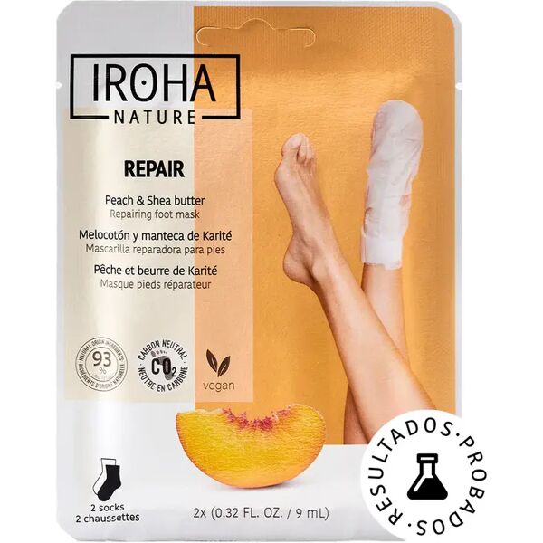 iroha nature calzini riparatori maschera per piedi alla pesca e burro di karitè 2 pz x 9 ml