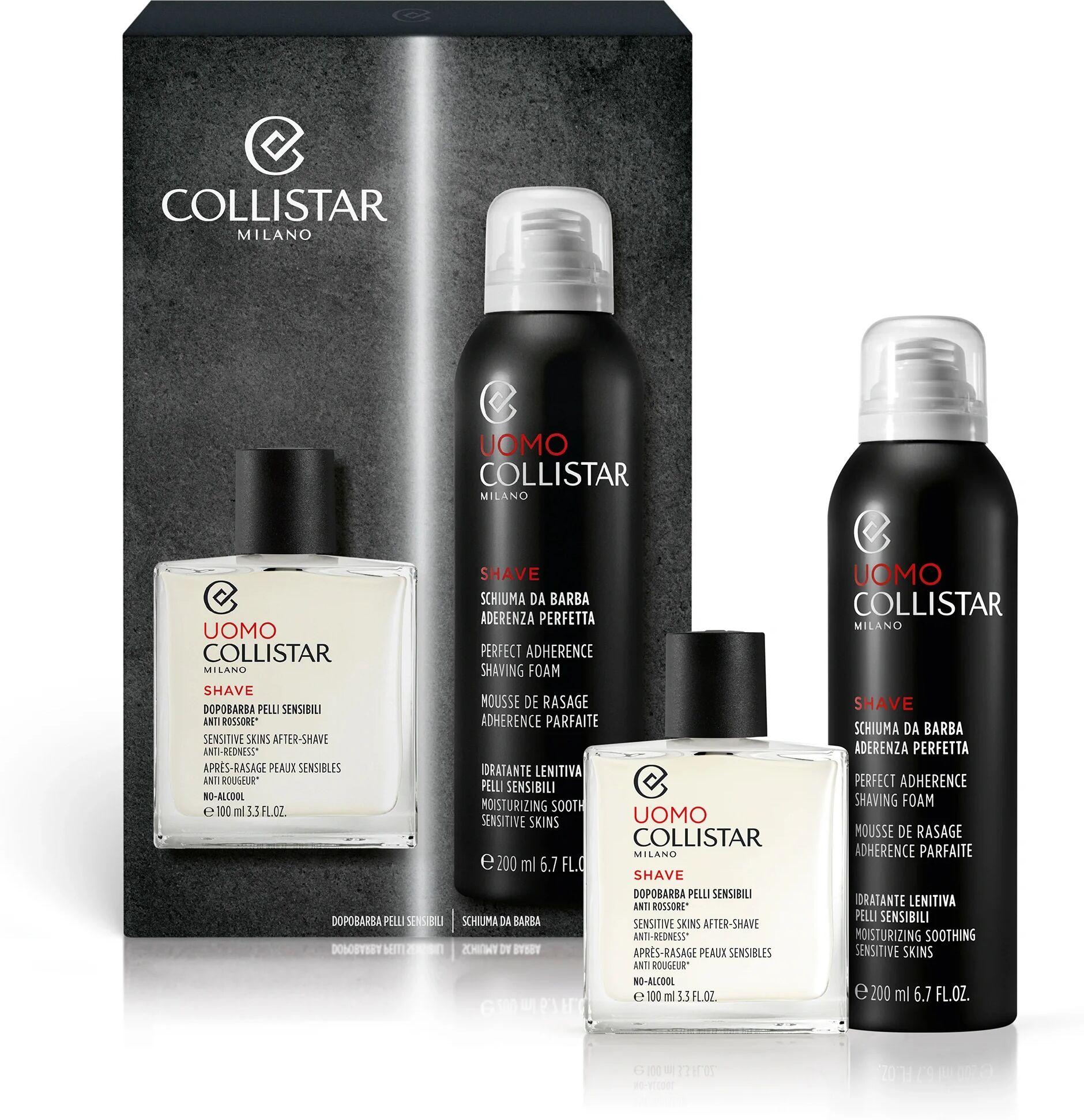 collistar cofanetto schiuma da barba aderenza perfetta 200 ml + dopobarba pelli sensibili 100 ml