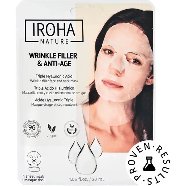 iroha nature maschera viso e collo monouso in tessuto intensiva rimpolpante e anti-età con tripli acido ialuronico 1 pz x 30 ml