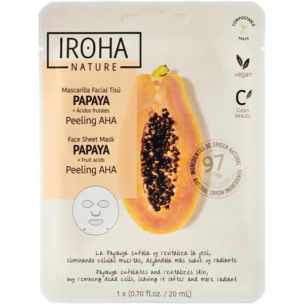 iroha nature maschera viso in tessuto peeling aha con papaia e acidi della frutta 1 pz x 20 ml