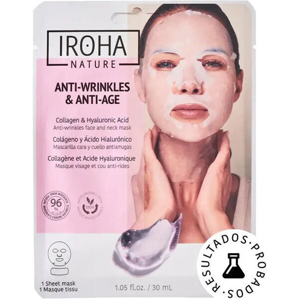 iroha nature maschera viso monouso in tessuto al collagene e acido ialuronico antirughe e anti-età 1 pz x 30 ml