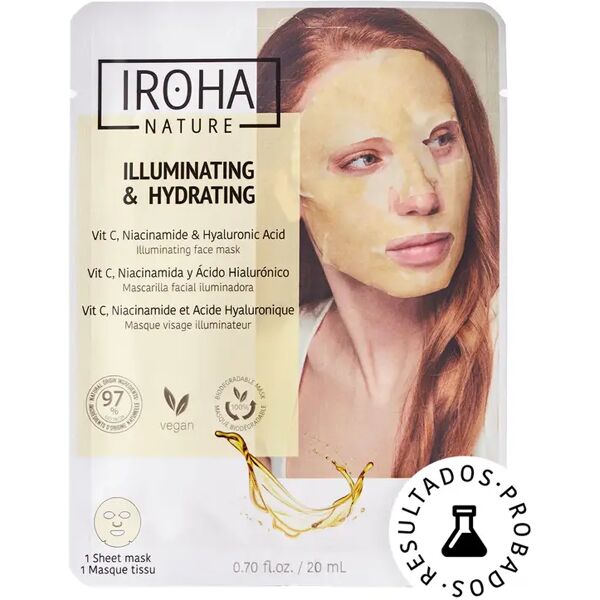 iroha nature maschera viso monouso in tessuto illuminante e idratante con vitamina c, niacinamide e acido ialuronico 1 pz x 20 ml