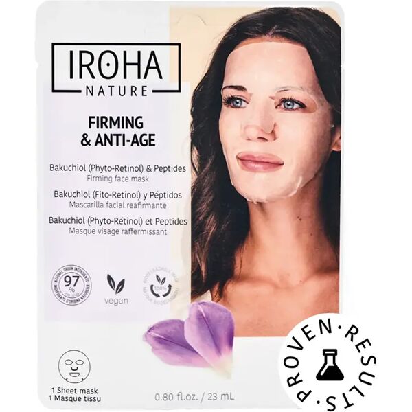 iroha nature maschera viso monouso in tessuto intensiva rassodante e anti-età con bakuchiol e peptidi 1 pz 23 ml