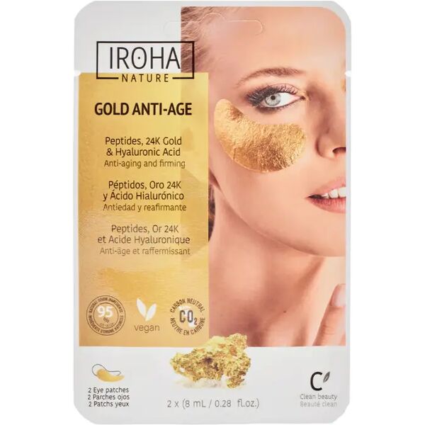 iroha nature patch anti-età per il contorno occhi in tecnologia foil con peptidi, oro 24k e acido ialuronico 2 pz x 8 ml