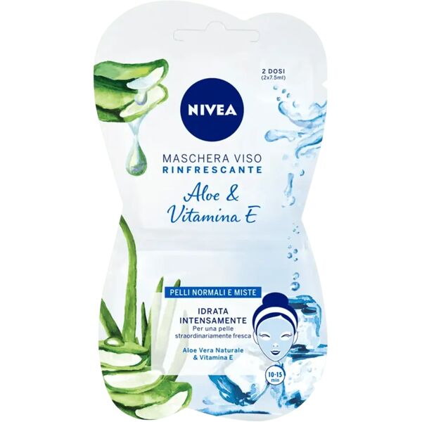 nivea maschera viso rinfrescante con aloe e vitamina e per pelli normali e miste 2 dosi da 7,5 ml