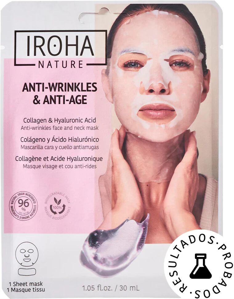 iroha nature maschera viso monouso in tessuto al collagene e acido ialuronico antirughe e anti-età 1 pz x 30 ml