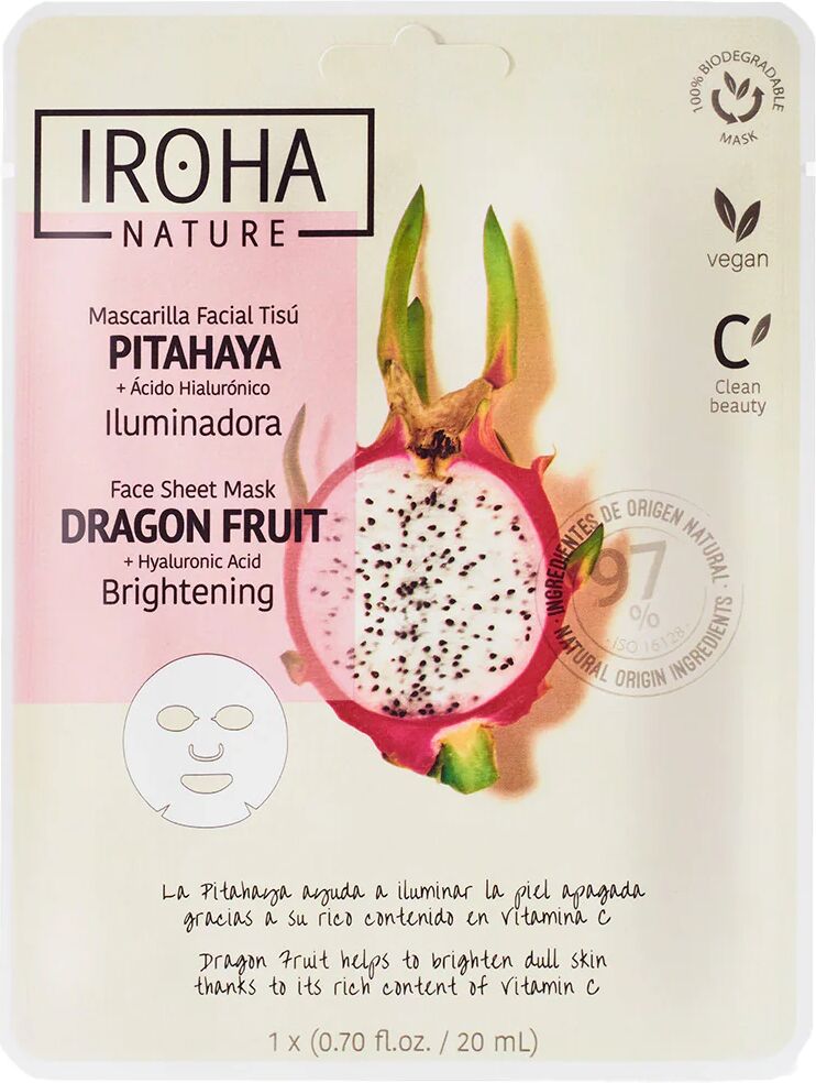 iroha nature maschera viso monouso in tessuto illuminante con frutto del drago e acido ialuronico 1 pz x 20 ml