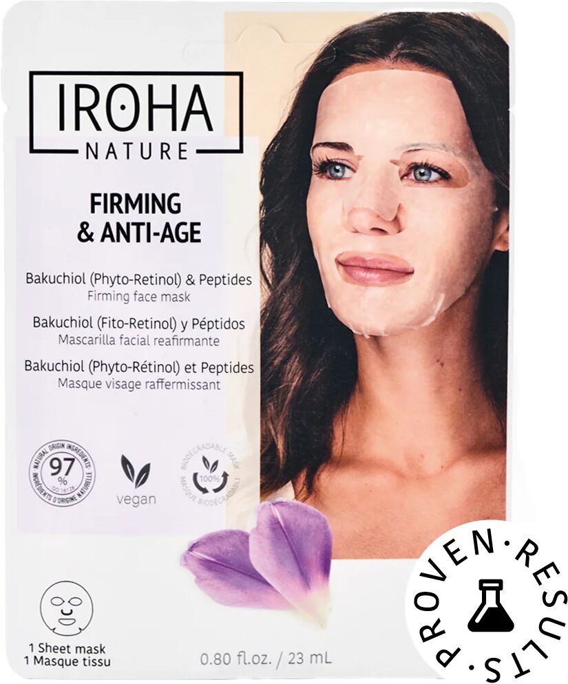 iroha nature maschera viso monouso in tessuto intensiva rassodante e anti-età con bakuchiol e peptidi 1 pz 23 ml