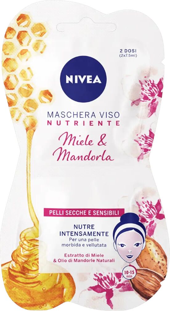 nivea maschera viso nutriente al miele e mandorla per pelli secche e sensibili 2 dosi da 7,5 ml