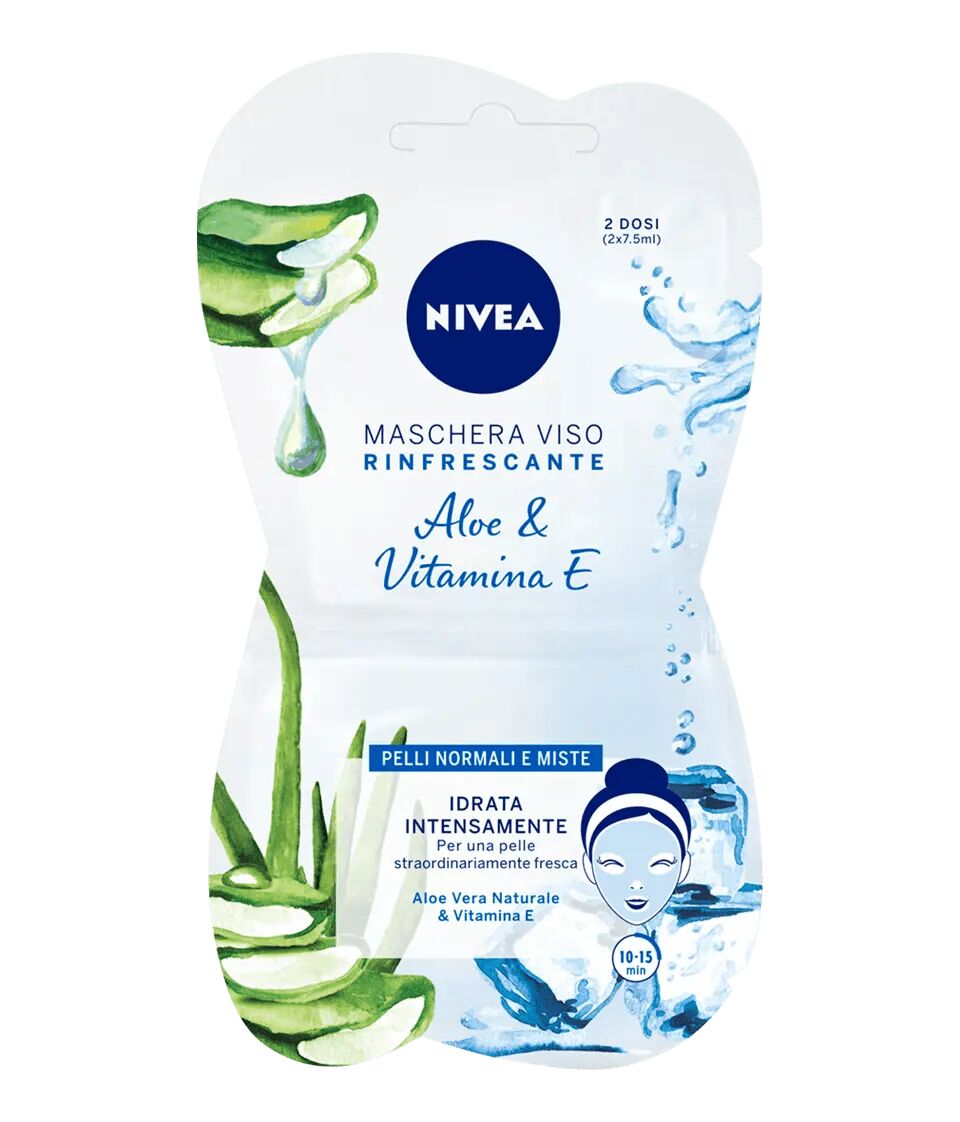 Nivea Maschera Viso Rinfrescante Con Aloe E Vitamina E Per Pelli Normali E Miste 2 Dosi Da 7,5 ml