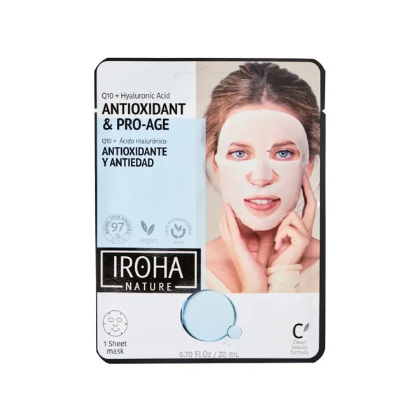 iroha nature maschera viso monouso in tessuto pro-gioventù e idratante con q10 e acido ialuronico 1 pz x 20 ml