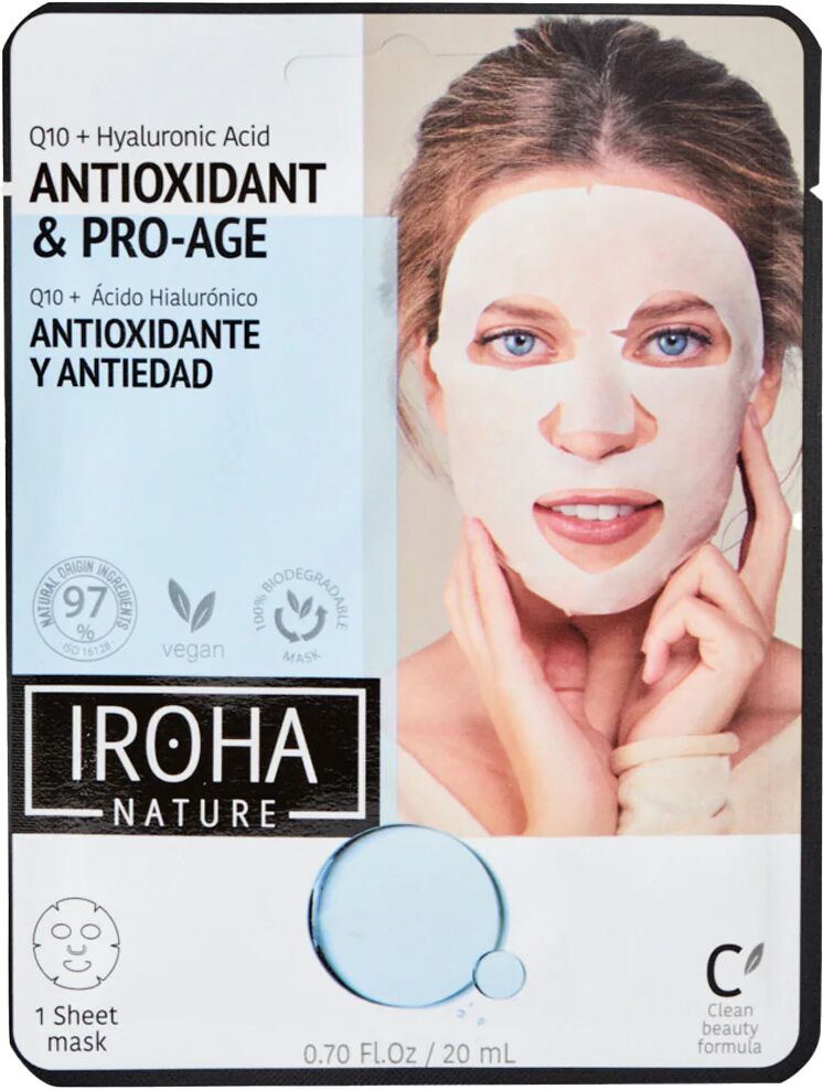 iroha nature maschera viso monouso in tessuto pro-gioventù e idratante con q10 e acido ialuronico 1 pz x 20 ml