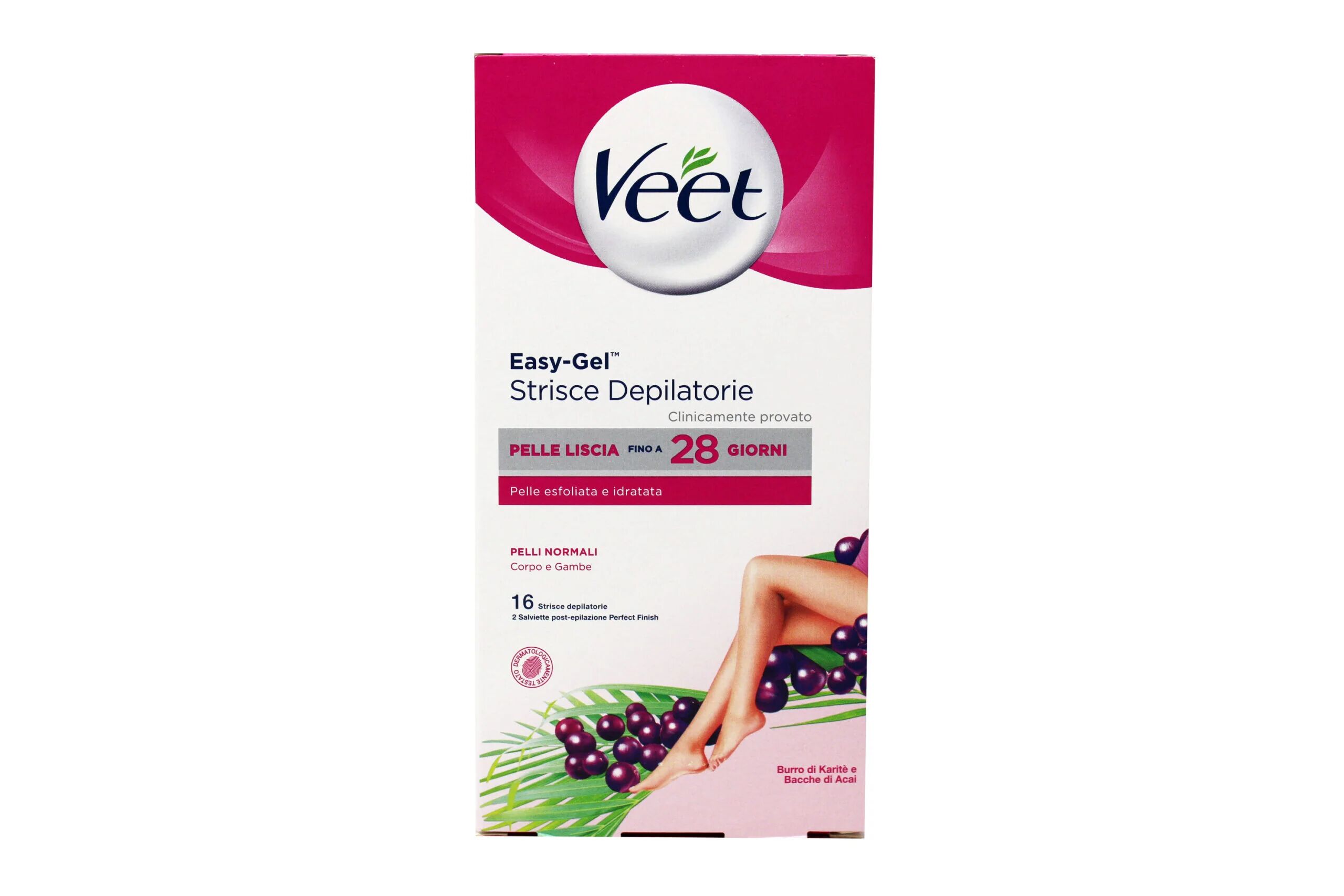 Veet Strisce Depilatorie Per Corpo E Gambe 16 pz + 2 Salviettine Post-Epilazione