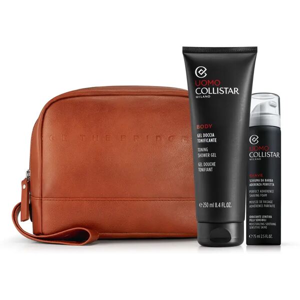 collistar cofanetto gel doccia tonificante 250 ml + schiuma da barba aderenza perfetta 75 ml + beauty bag the bridge