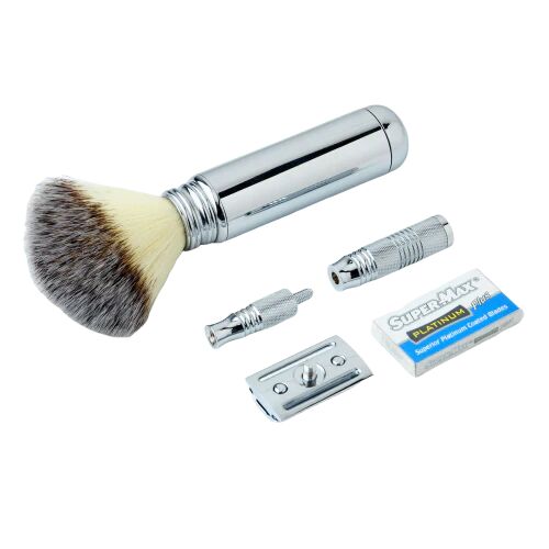 pearl shaving travel razer set completo da viaggio rasoio di sicurezza + pennello da barba