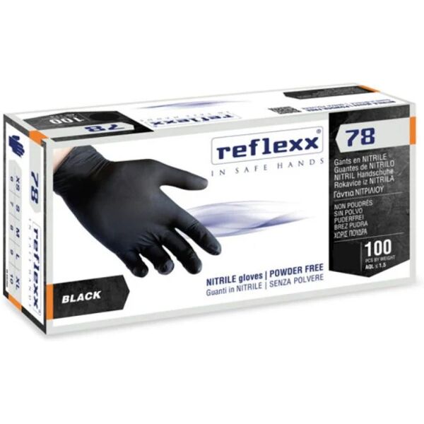 reflexx guanti in nitrile neri senza polvere 100 pz, s