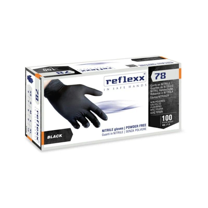 Reflexx Guanti in Nitrile Neri Senza Polvere 100 PZ, M