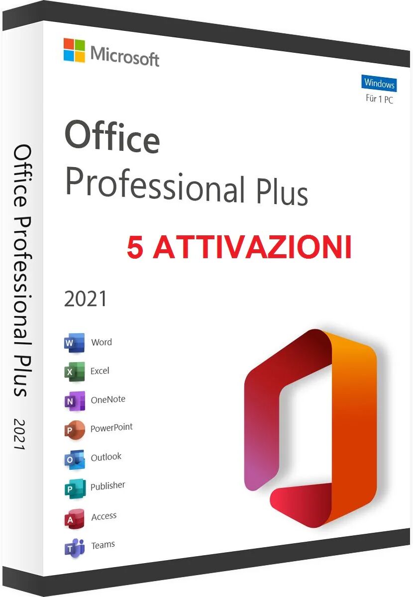 microsoft office 2021 pro plus licenza per 5 postazioni attivazione online 32/64 bit key esd